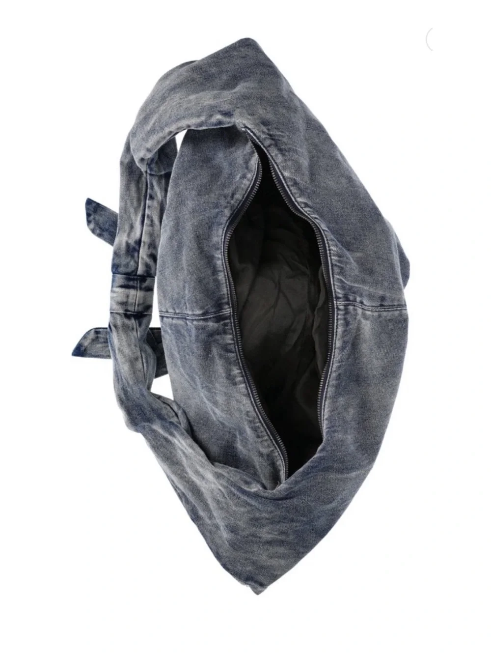 Bow Hobo Bag in blue denim, featuring a slouchy silhouette and a tie bow detail